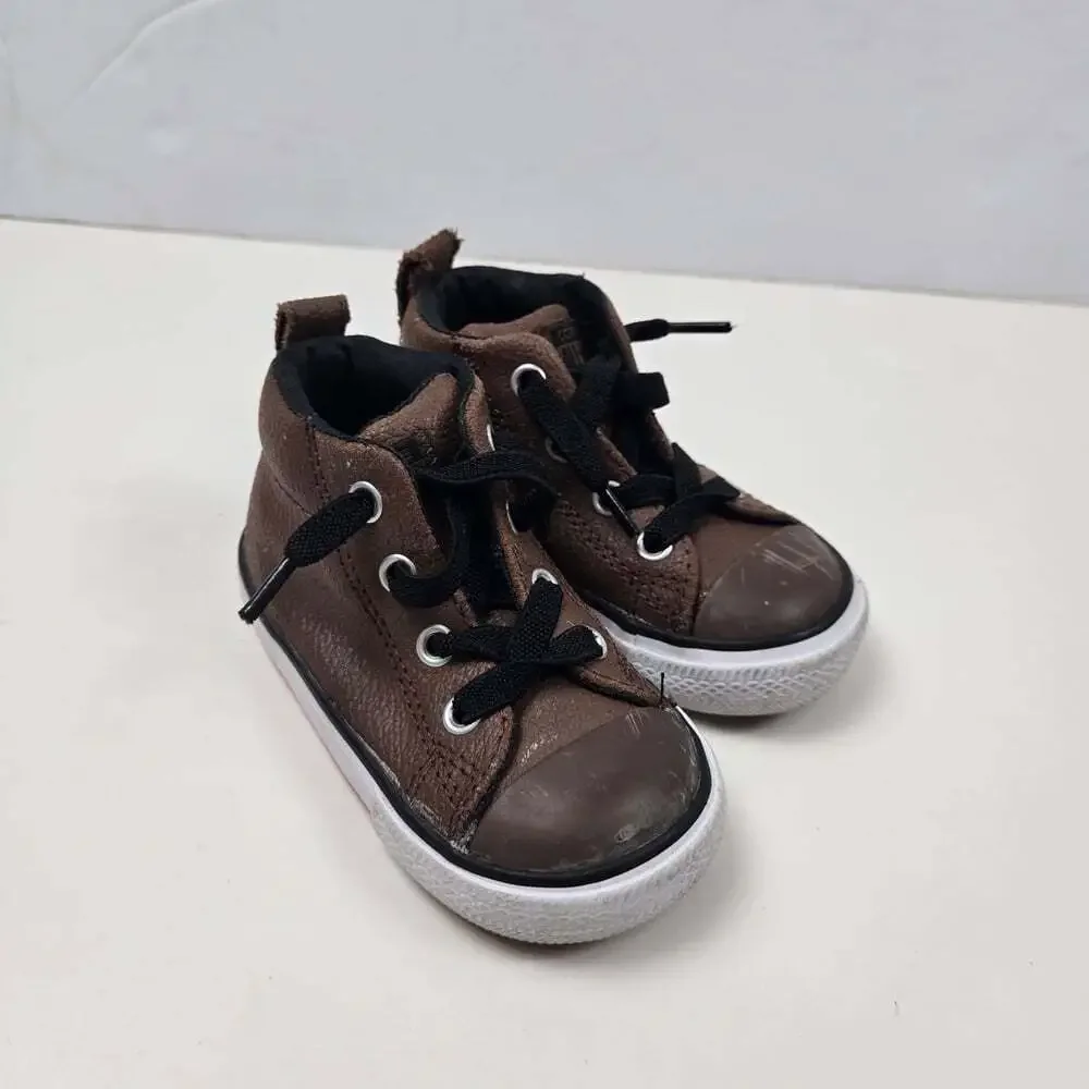 Converse All Star Brown Leather Sneakers Kids Little Boy Size 5C